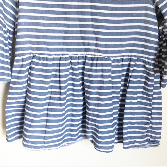 Blue and White Striped Bell Sleeve Keyhole Blouse - Picture 4 of 6